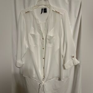New directions Ivory blouse with shell underneath, gold buttons 1X